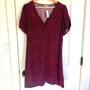 NWT Gap Factory Magenta Floral Puff Sleeve Mini Dress Ditsy Floral Size M
